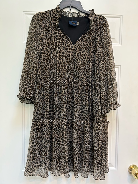 Just...Taylor Dresses & Skirts - Just...Taylor Black and Brown Sheer Leopard-Print Trim Ruffled Neck Dress 12